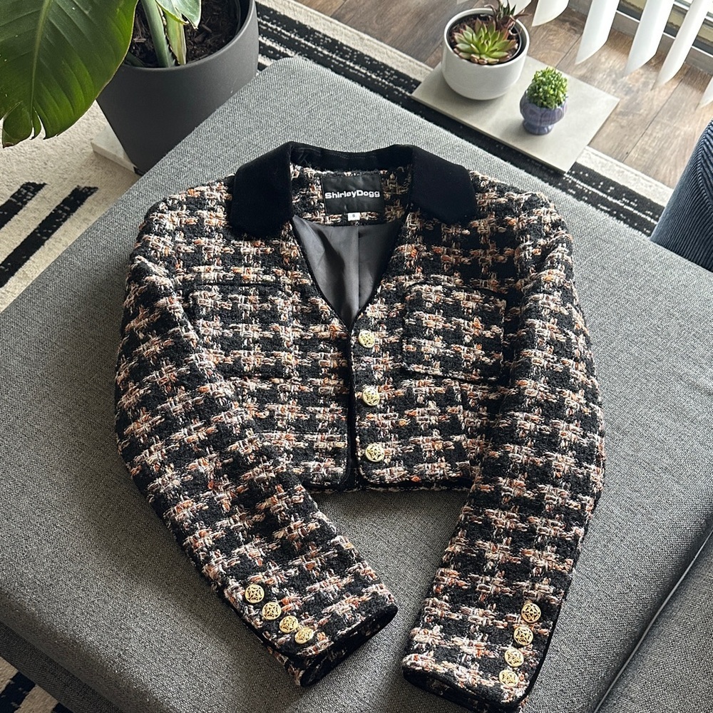 Black and Brown Tweed Cropped Blazer